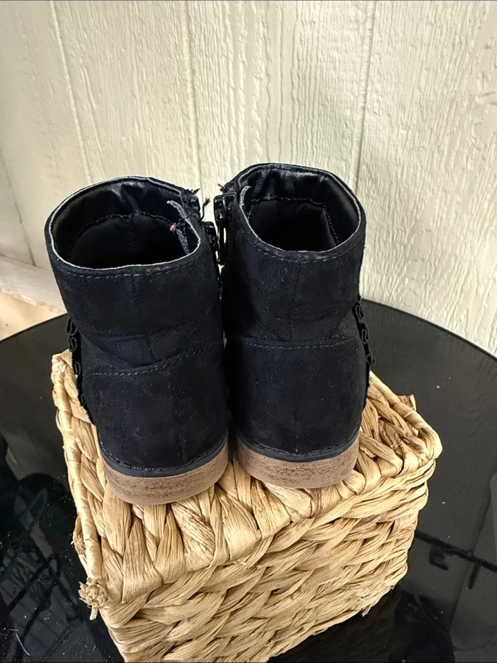 Cat & Jack Black Suede-Look Ruffle Ankle Boots for Kids